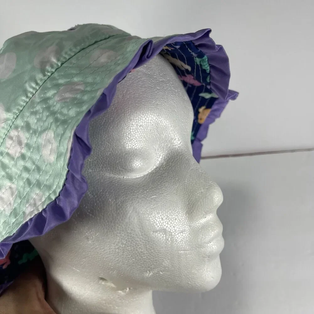 UVSkinz Reversible Toddler Sun Hat - UPF 50+ Mint Polka Dot & Fish Print Size 7